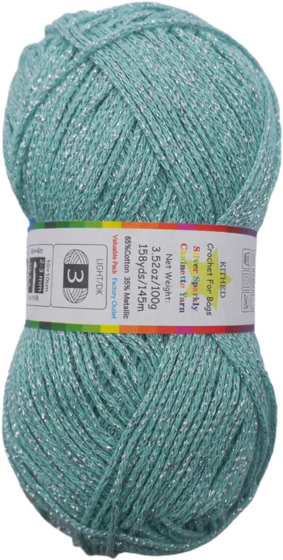 Silver Sparkly Chainette Yarn,3.5oz/98g 158yds Yarn for Crocheting and