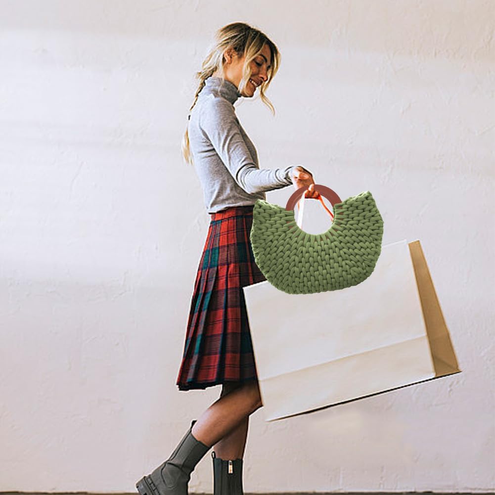 FREEBLOSS Crochet Bag Kit for Beginners Wooden Handle Crochet Tote Bag