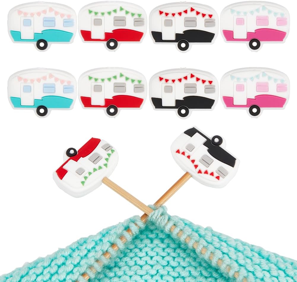 NBEADS 8 Pcs Knitting Needle Stoppers, 4 Colors Campervan Needle Point
