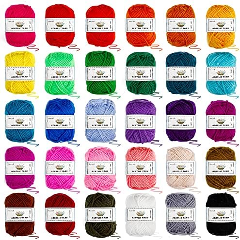 INSCRAFT Crochet Yarn Kit, 1650 Yards, 30 Colors