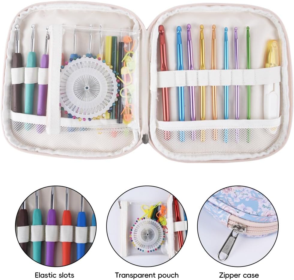 Crochet Hook Case,Portable Zipper Storage Organizer Bag for Crochet