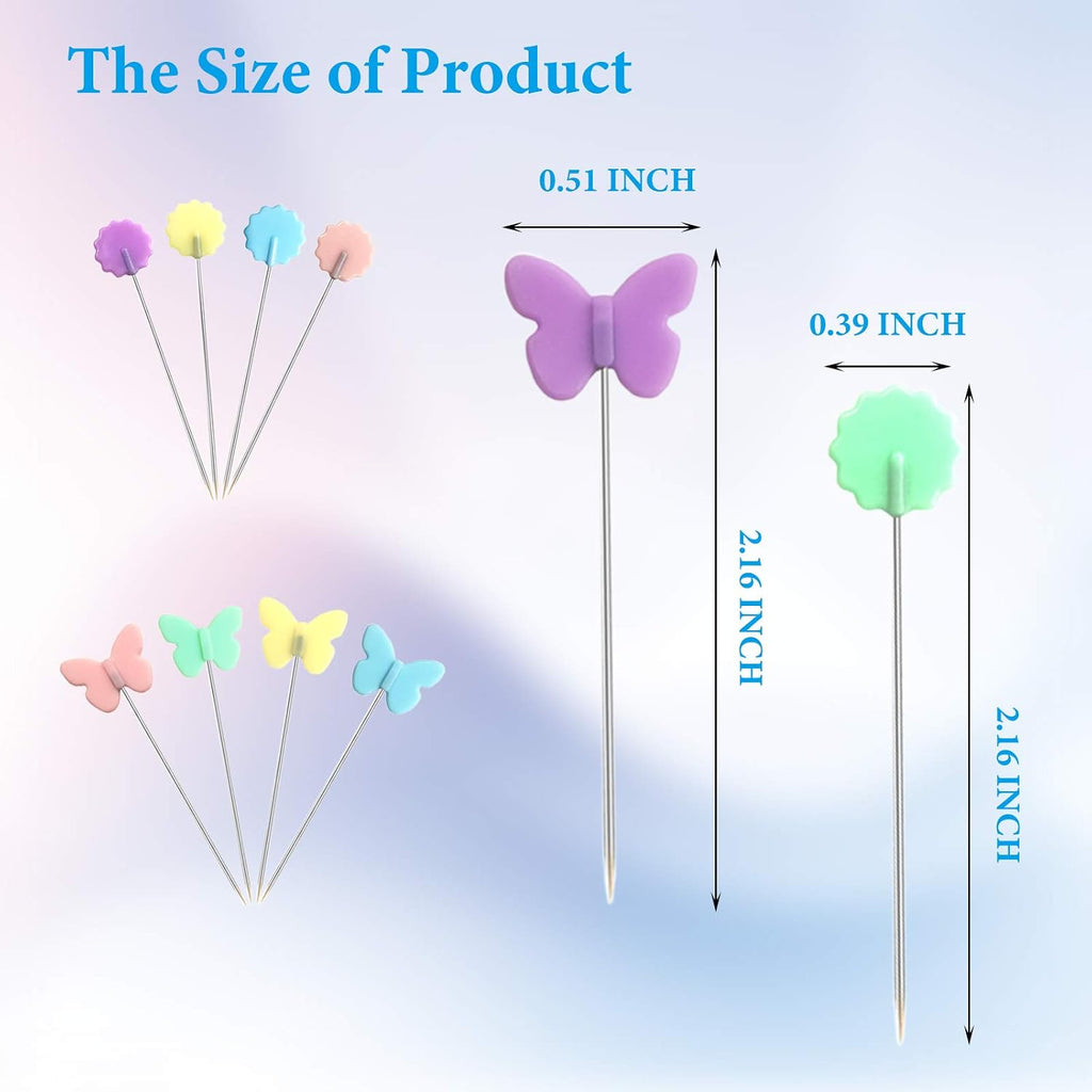 Hovesty 200pcs Sewing Pins Flat Head Straight Pins with Butterfly and