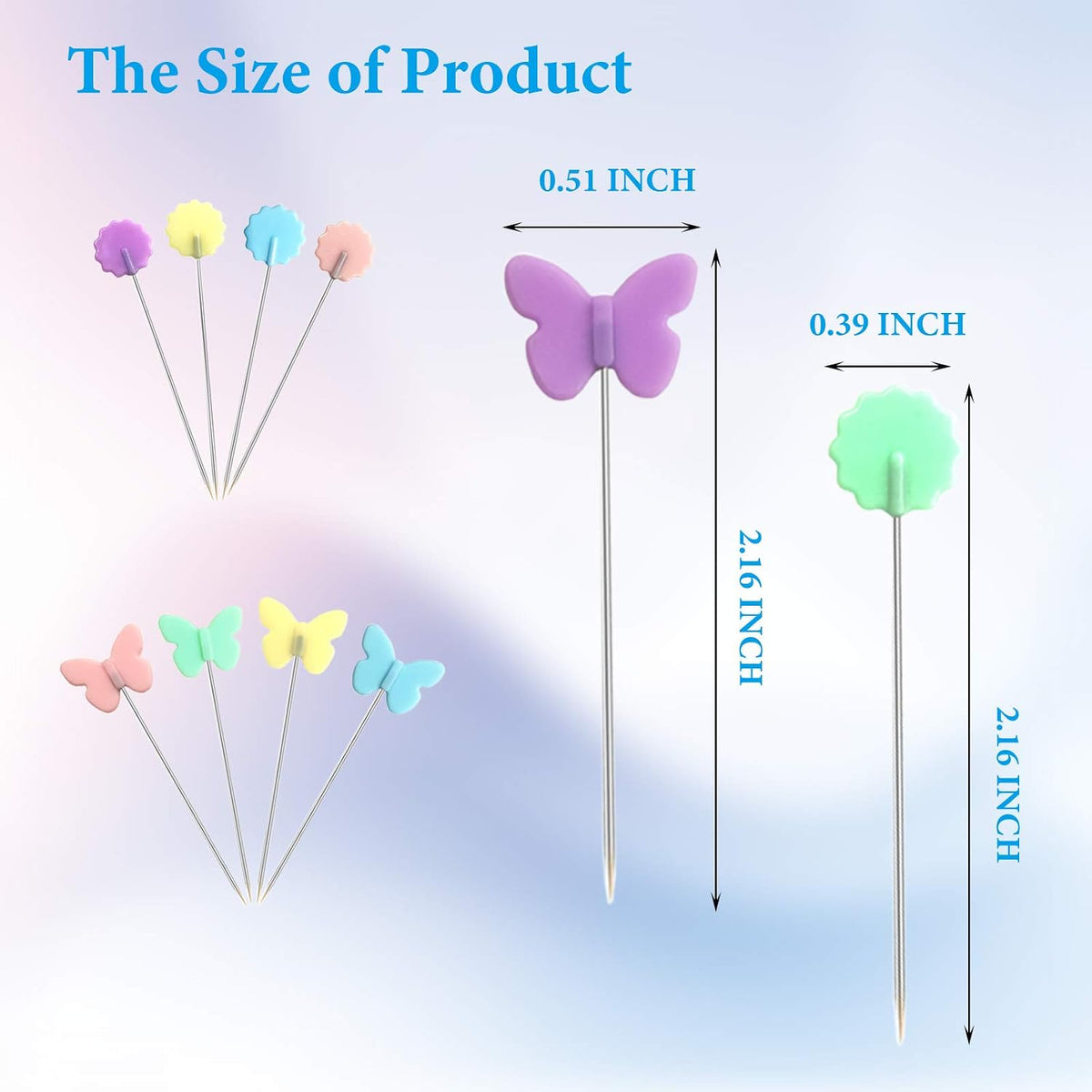 Hovesty 200pcs Sewing Pins Flat Head Straight Pins with Butterfly and