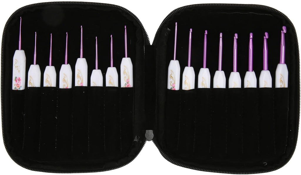 16pcs Ergonomic Crochet Hooks Set, Aluminum Needles with Comfort Grip
