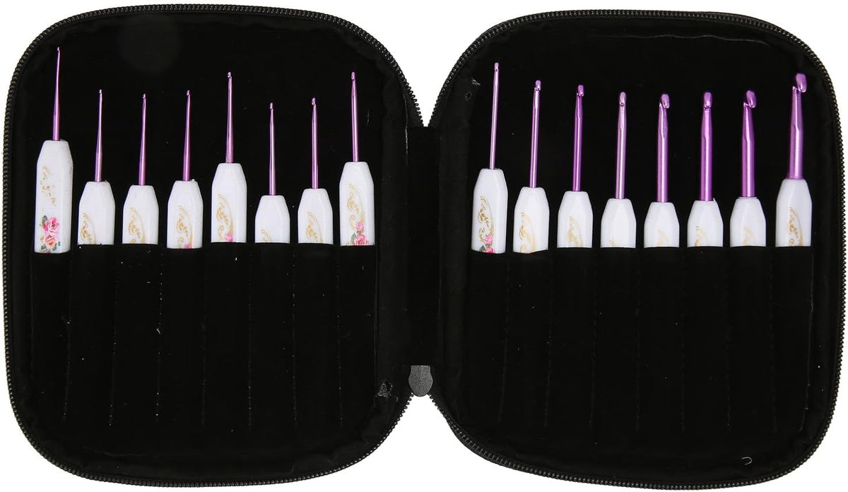 16pcs Ergonomic Crochet Hooks Set, Aluminum Needles with Comfort Grip