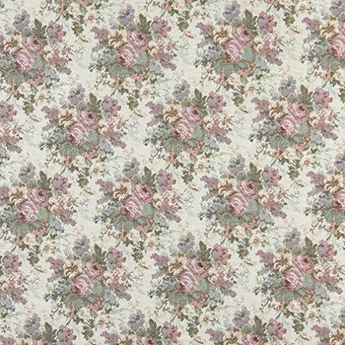 Pink Blue and Green Floral Tapestry Upholstery Fabric by The Yard
