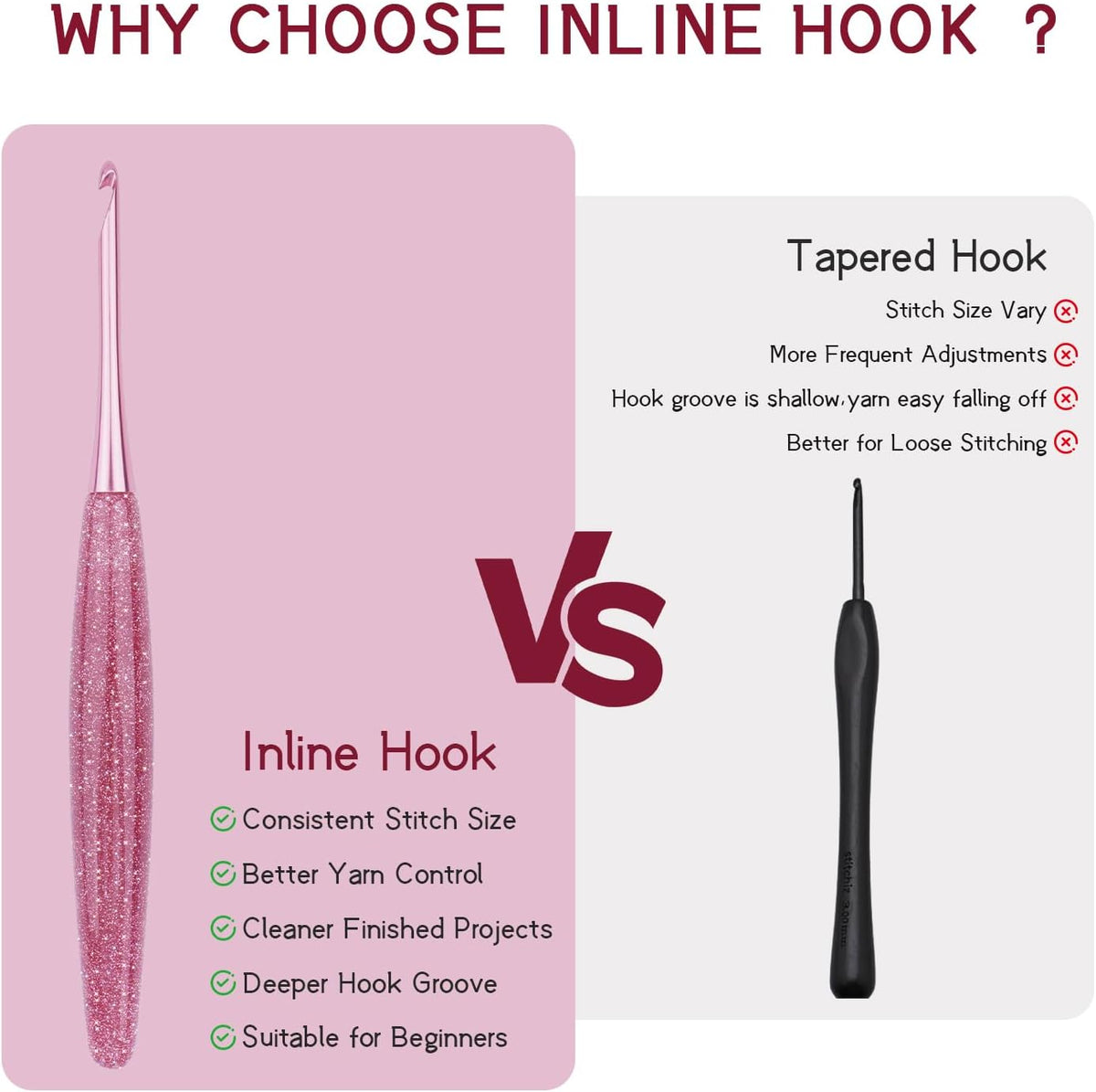 Weabetfu Inline Crochet Hooks Size G/6(4mm) with Glitter Resin Grips
