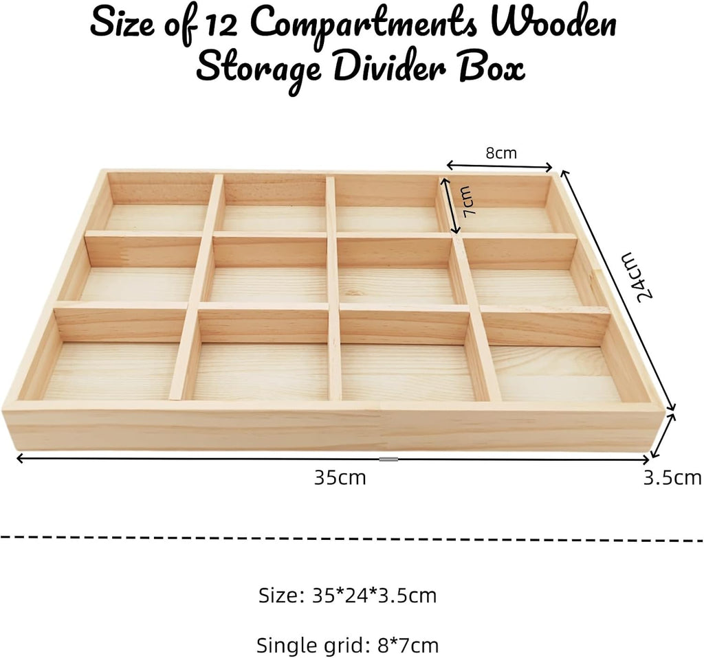 Anktily Wooden Sorting Tray Grid Display, Wood Storage Divider