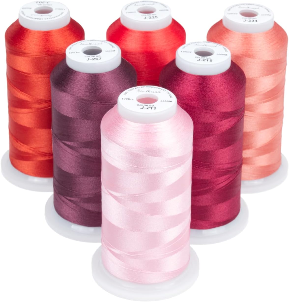 Simthread 6 Spools 3000 Yds 40WT Polyester Embroidery Thread Red Pink