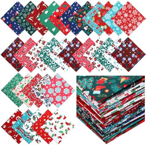 Preboun 300 Pcs Christmas Fabric Squares Quilting 5x5 Inches
