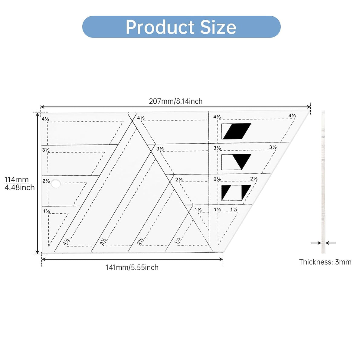 Acrylic Trapezoid Sewing Ruler for Quilting, Patchwork, and Garment