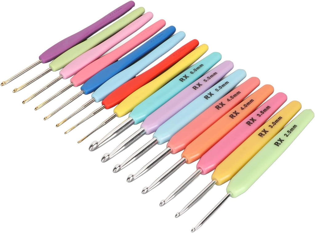 16PCS Ergonomic Aluminum Crochet Hooks Set with PU for DIY Hand