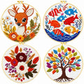 Zhenqing 4 Pack Nature Stamped Cross Stitch Kit for Adults and