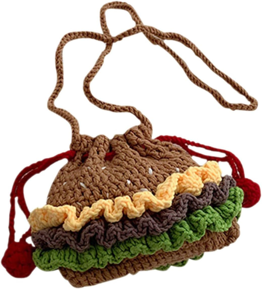 Handmade Knit Drawstring Crossbody Bag for Women and Students Travel