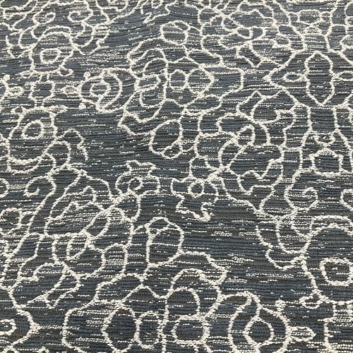 Diamond Damask | Upholstery Fabric | Slate Blue/Grey/Off White | Heavy