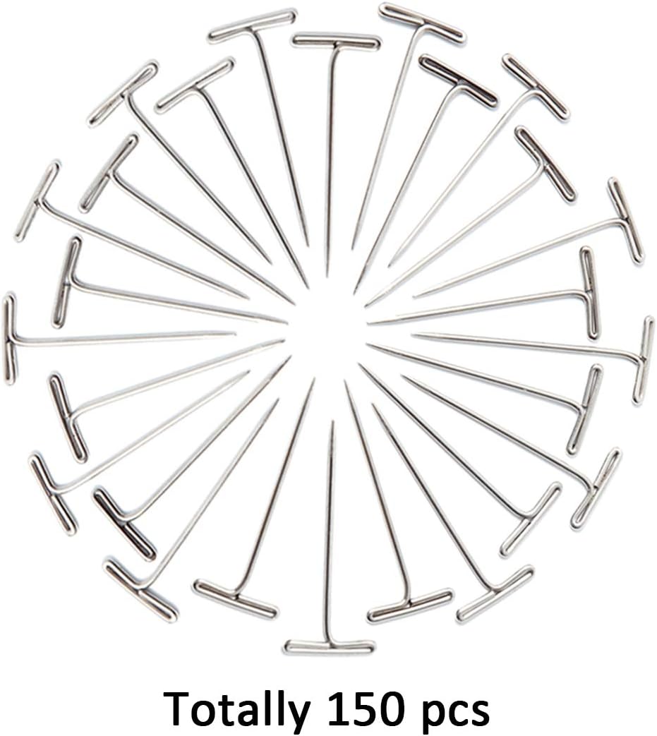 Benvo 150Pcs Steel T-Pins Assorted Two Sizes Wig Pins Nickel Plated