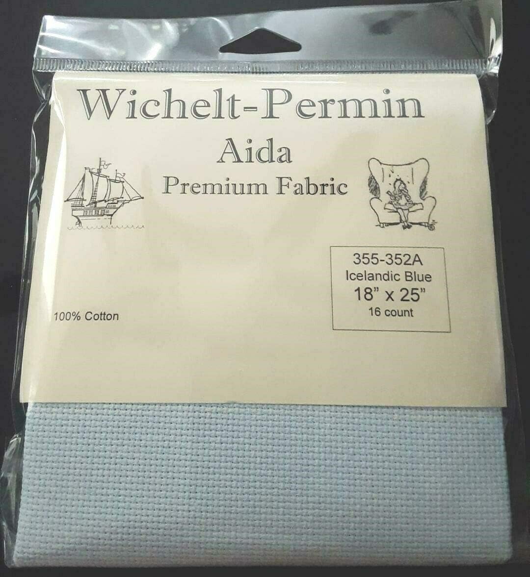 Wichelt Permin Aida Premium Fabric 16 Count 18" x 25" Icelandic Blue