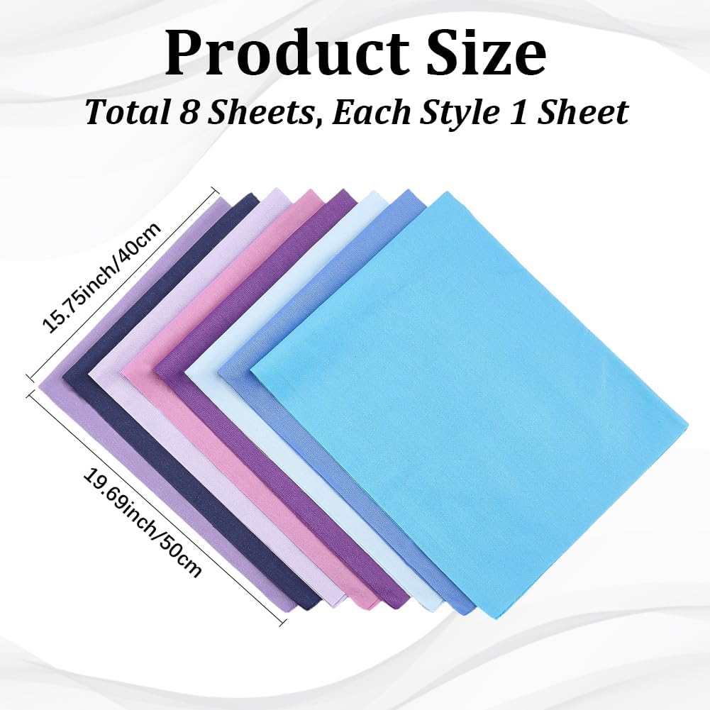 CRASPIRE 8Pcs 100% Cotton Quilting Fabric Bundles Solid Color Blue