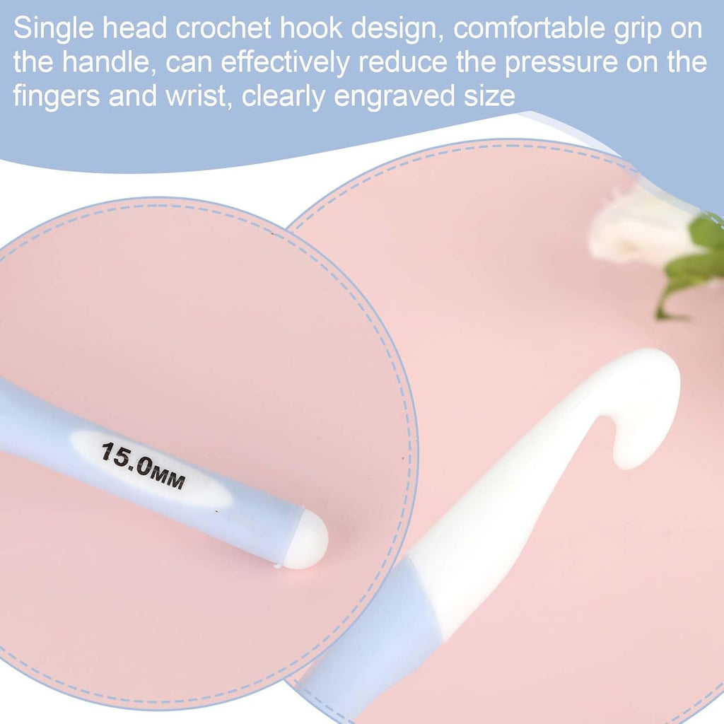 15mm Large Size Crochet with Ergonomiv Handle, Long Rubber Handle
