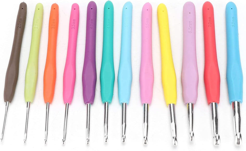Adfaga 12Pcs Ergonomic Crochet Hooks Set with Soft TPR Handle Aluminum