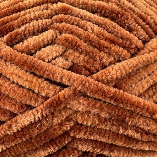 Cuddly Velvet Chenille Yarn, Super Soft Bulky, Brown