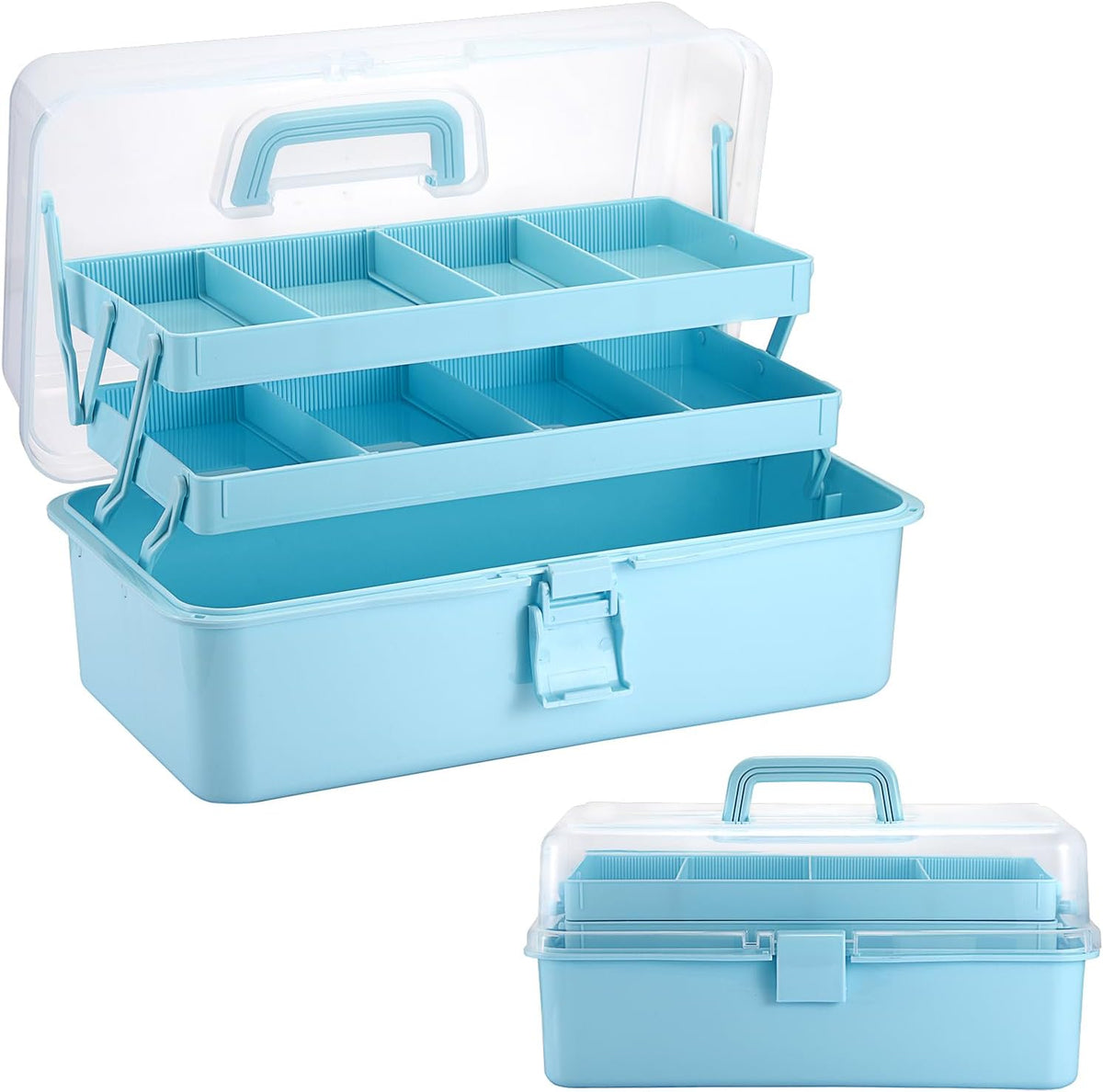 Tackle Box, 15-Inch Extra Large Art Storage Box with 3-Layer Folding