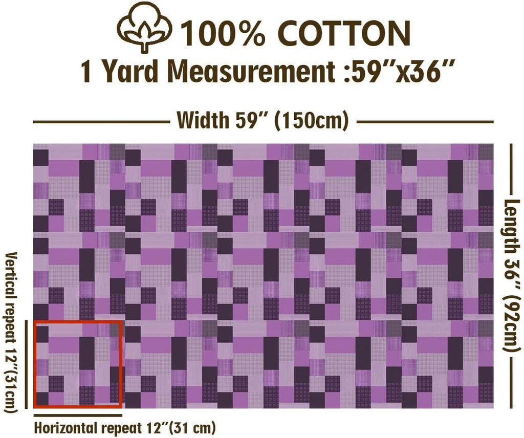 jejeloiu Purple Plaid Cotton Fabric 1 Yard