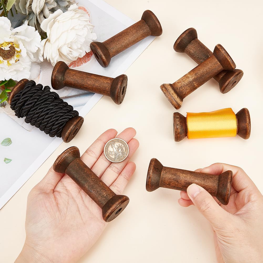 PH PandaHall 8pcs Wooden Empty Spools 3.1 inch Sewing Bobbins Wood