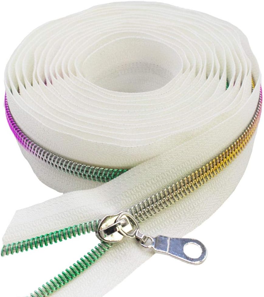MebuZip #5 Colorful Nylon Coil Zippers by The Yard Bulk 10 Yards White