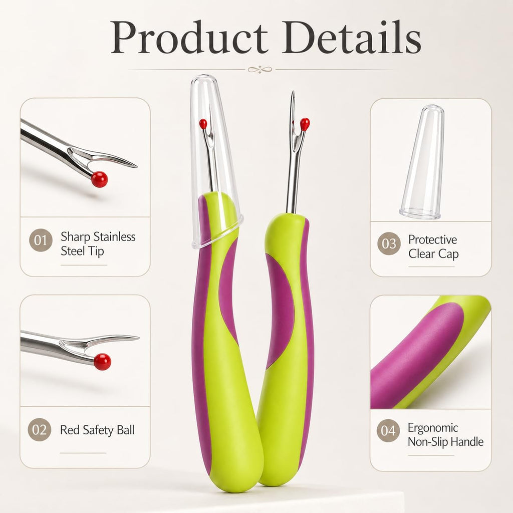 5-Piece Stitch Remover Tool,Seam Cutter for Sewing Kit with Green
