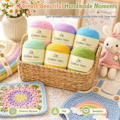 Aeelike Cotton Yarn for Crocheting, Size 2, Multicolor 10-Skein Set