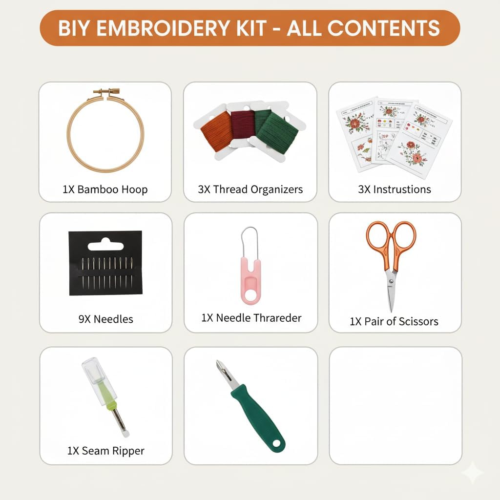 Beudh Craft 3 Sets Embroidery Starter Kit for Beginners Adults, Cross