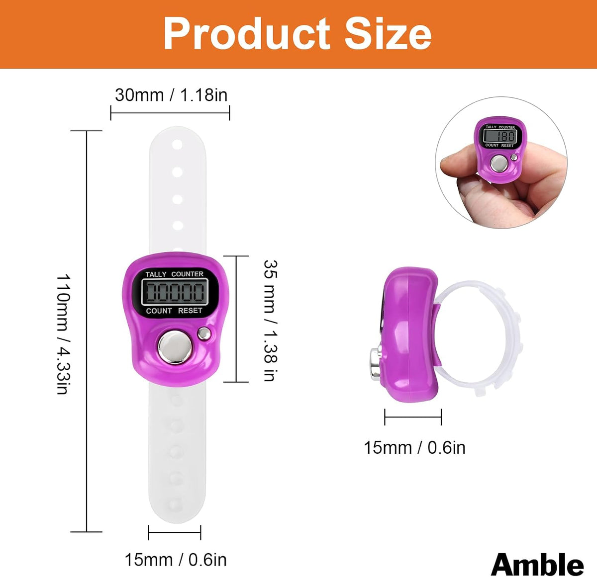 Amble 12 Pack Electronic Finger Counter, 5 Digit LCD Electronic