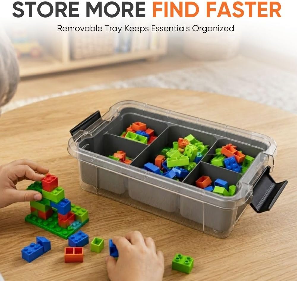 Superio Mini Storage Container Organizing Bin with Removable Tray