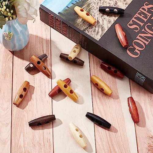GORGECRAFT 70Pcs Oval Wooden Buttons Wood Horn Toggle Buttons