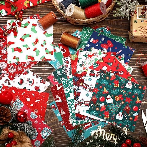 Preboun 300 Pcs Christmas Fabric Squares Quilting 5x5 Inches