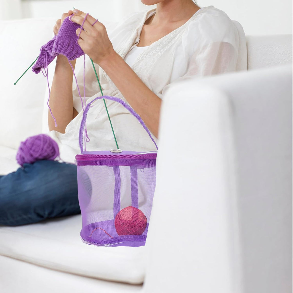Purple Mesh Knitting Tool Pouch with Zipper, 2 Pack, Nylon