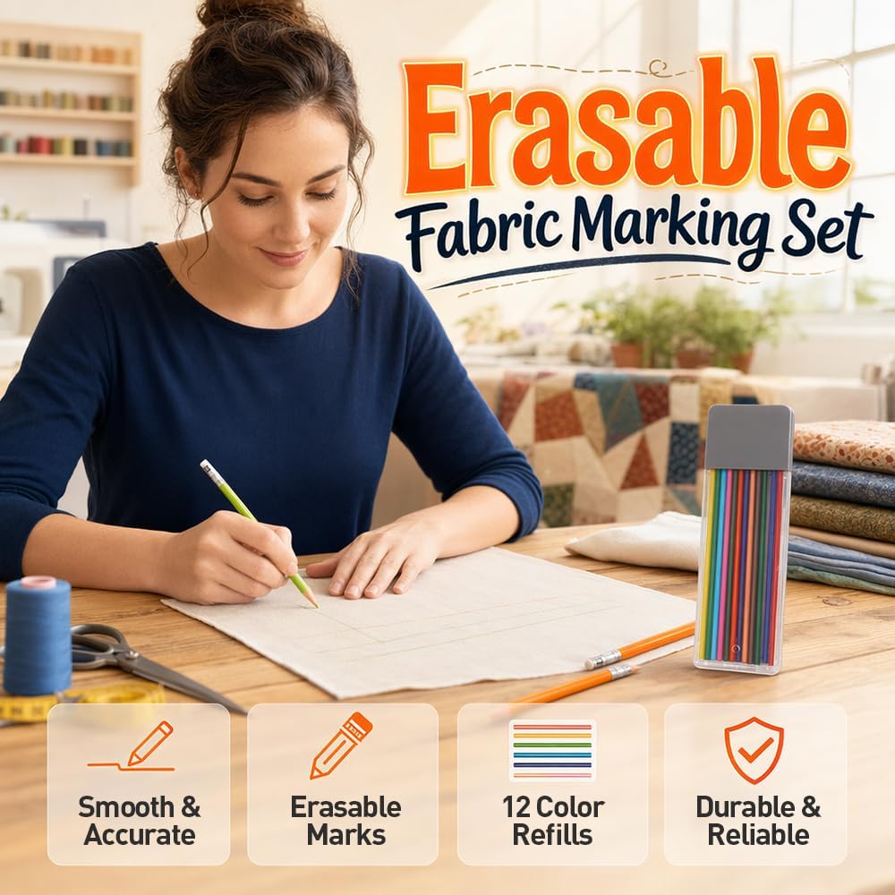 Tailors Chalk with 12 Color Refills,Heat Erasable Fabric Marking Pens