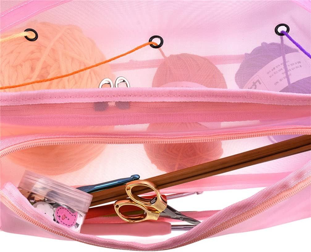 EXCEART Pink Yarn Tote Bag Knitting Tool Storage Mesh Organizer Case