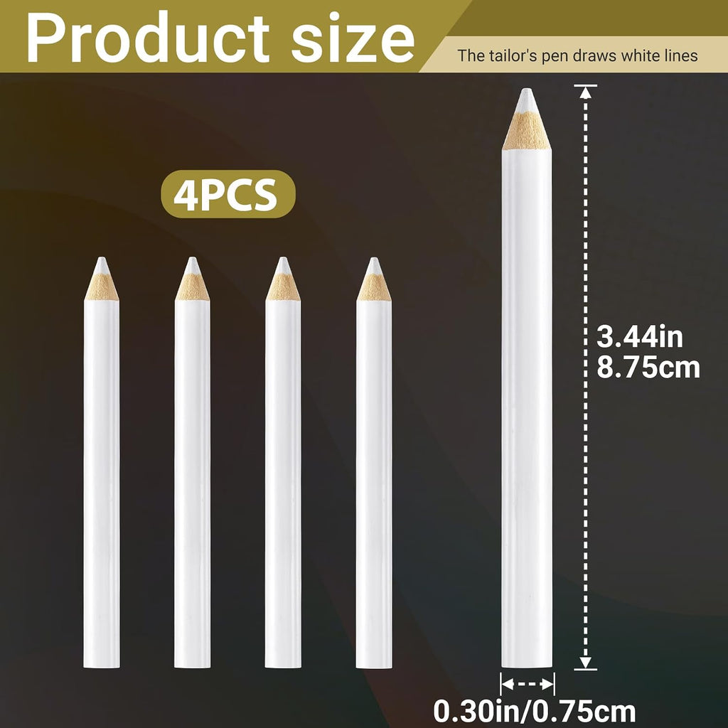 4PCS Fabric Pencils for Sewing, White, 8.75 cm