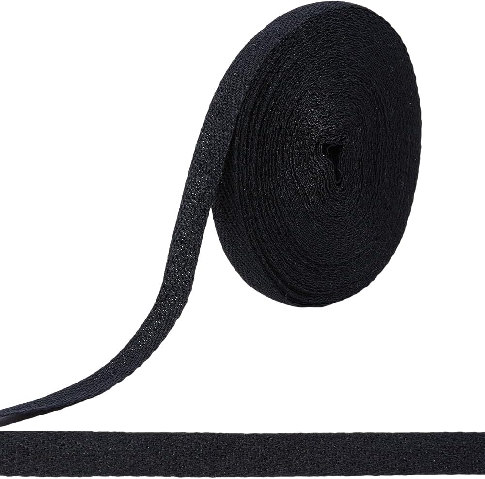 GORGECRAFT 11m Cotton Twill Tape 12mm Wide Bias Binding Ribbon Black