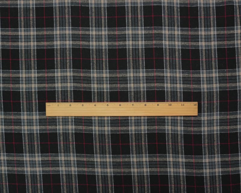 Black and Tan Multi Yarn Dyed Plaid Flannel Fabric By the Yard, 10yd