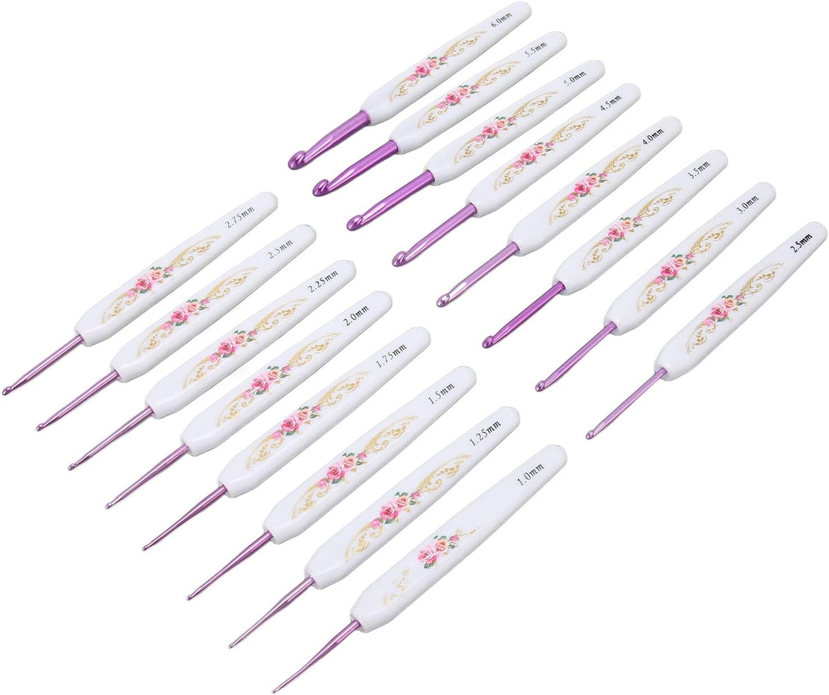 16pcs Ergonomic Crochet Hooks Set, Aluminum Needles with Comfort Grip