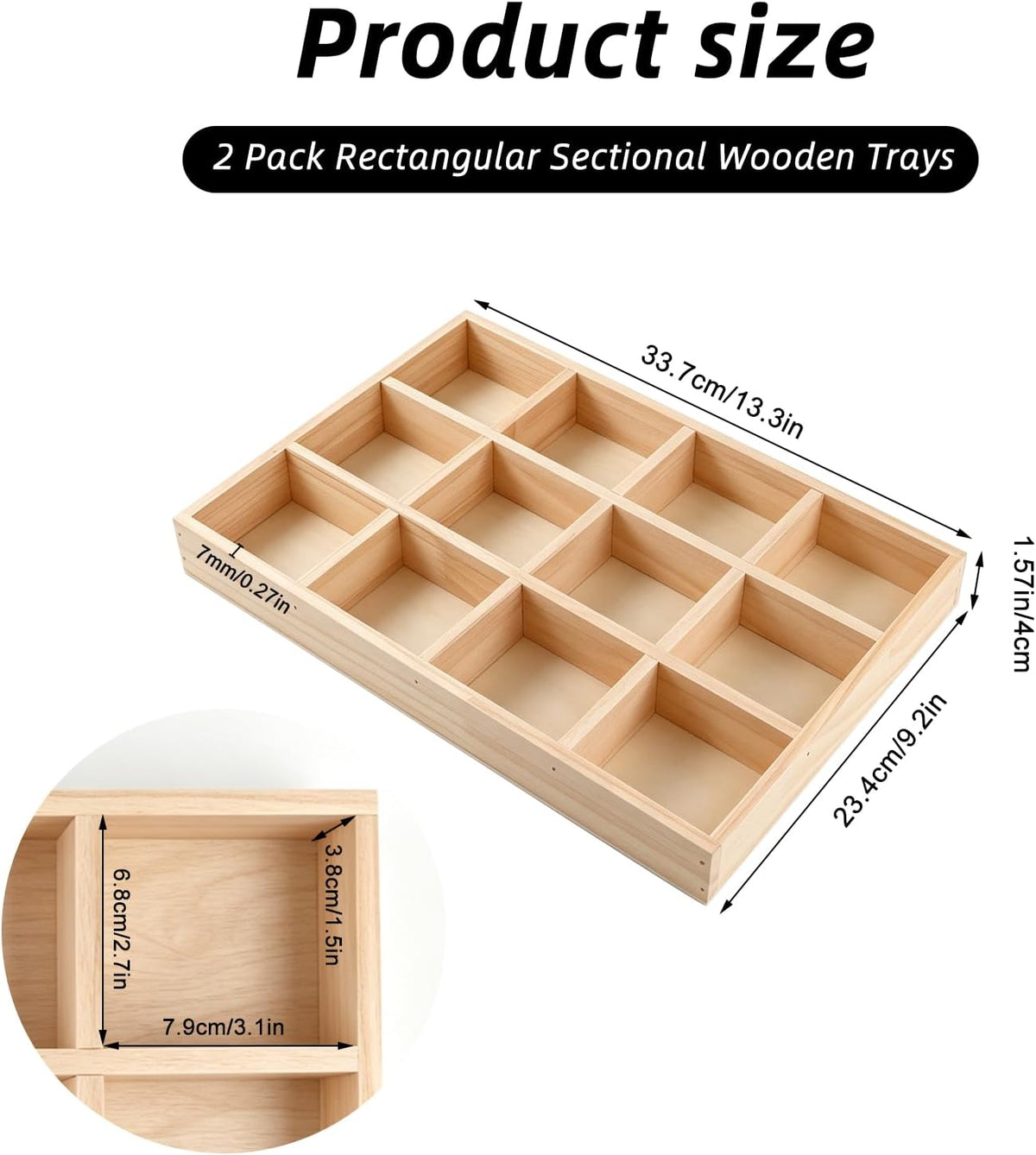 2 Pack Wooden Sorting Tray Grid Display 12 Compartments