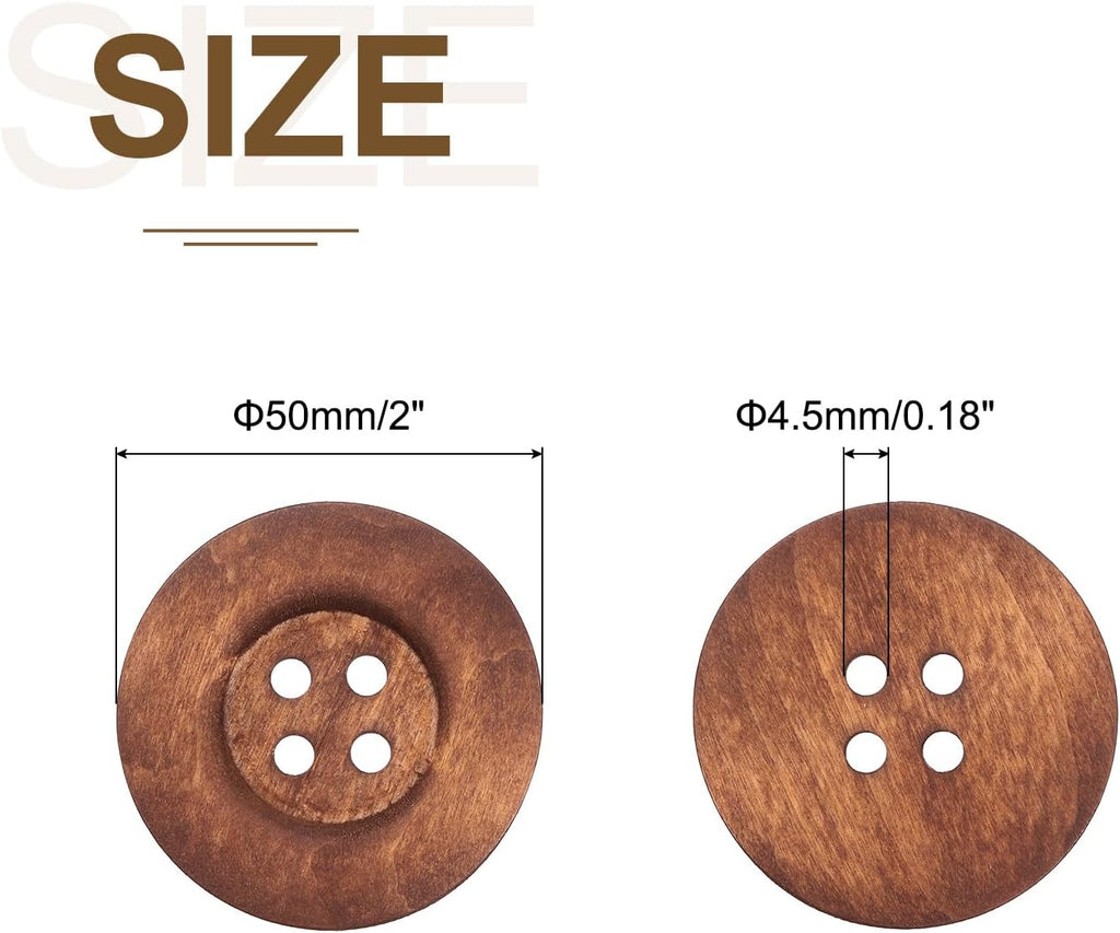 uxcell 20Pcs Large Wooden Buttons, 50mm(2") 4 Hole Round Wood Sewing