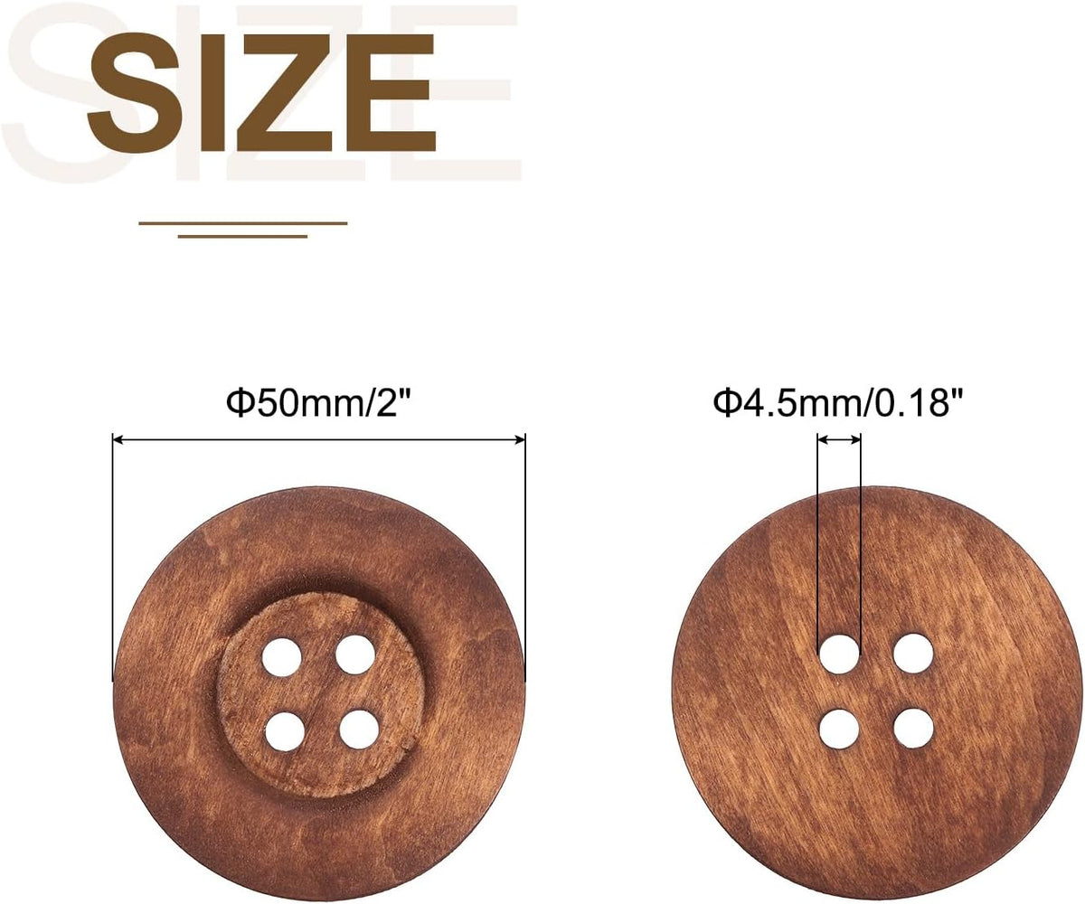 uxcell 20Pcs Large Wooden Buttons, 50mm(2") 4 Hole Round Wood Sewing