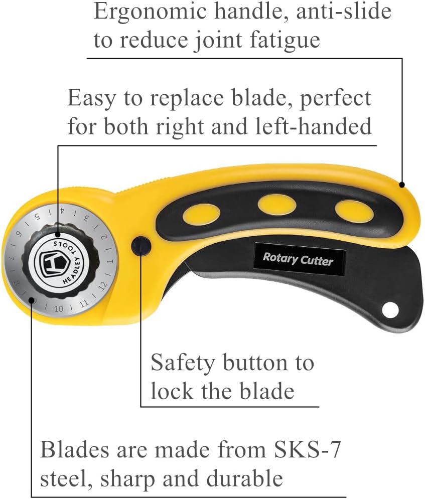 Headley Tools Rotary Cutter Set - 45mm Fabric Cutter, 5 Extra Rotary