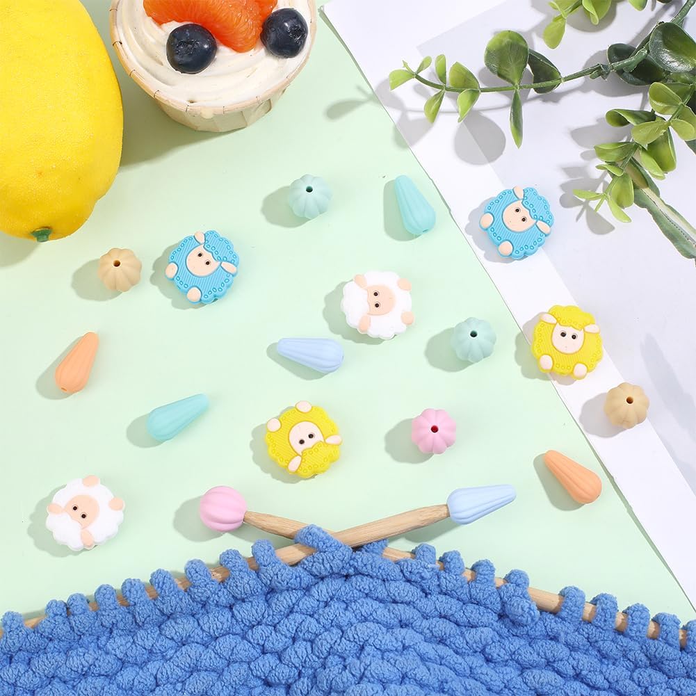 WADORN 24Pcs 9 Styles Silicone Knitting Needle Stoppers, Cute Shape