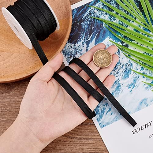 BENECREAT Satin Bias Tape, 3/8 Inch Black Double Fold Ribbon