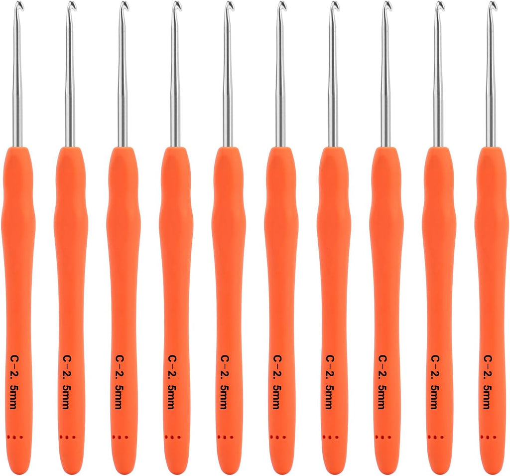 Vodiye 10 PCS 2.5 mm Ergonomic Crochet Hooks for Comfortable
